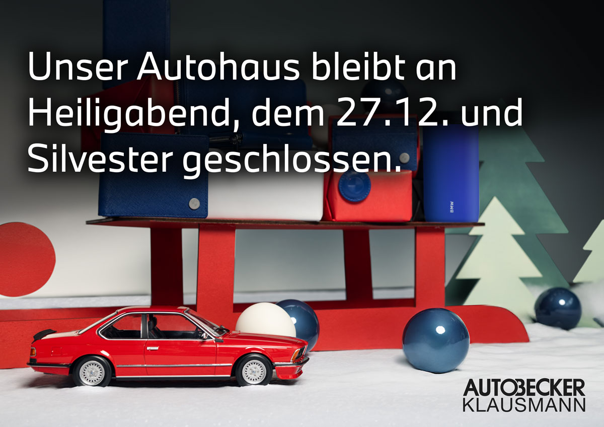 Unser Autohaus bleibt an Heiligabend, dem 27.12 und Silvester geschlossen.